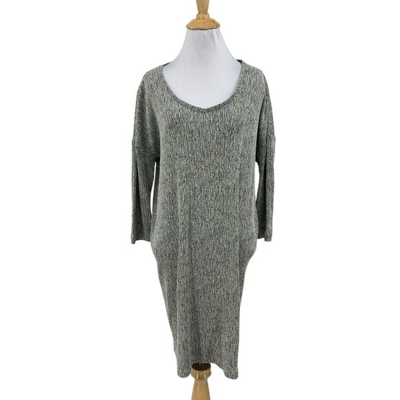 Pure Jill Dress Womens PM Medium Petite Black White Long Sleeve Linen Blend - Picture 1 of 13